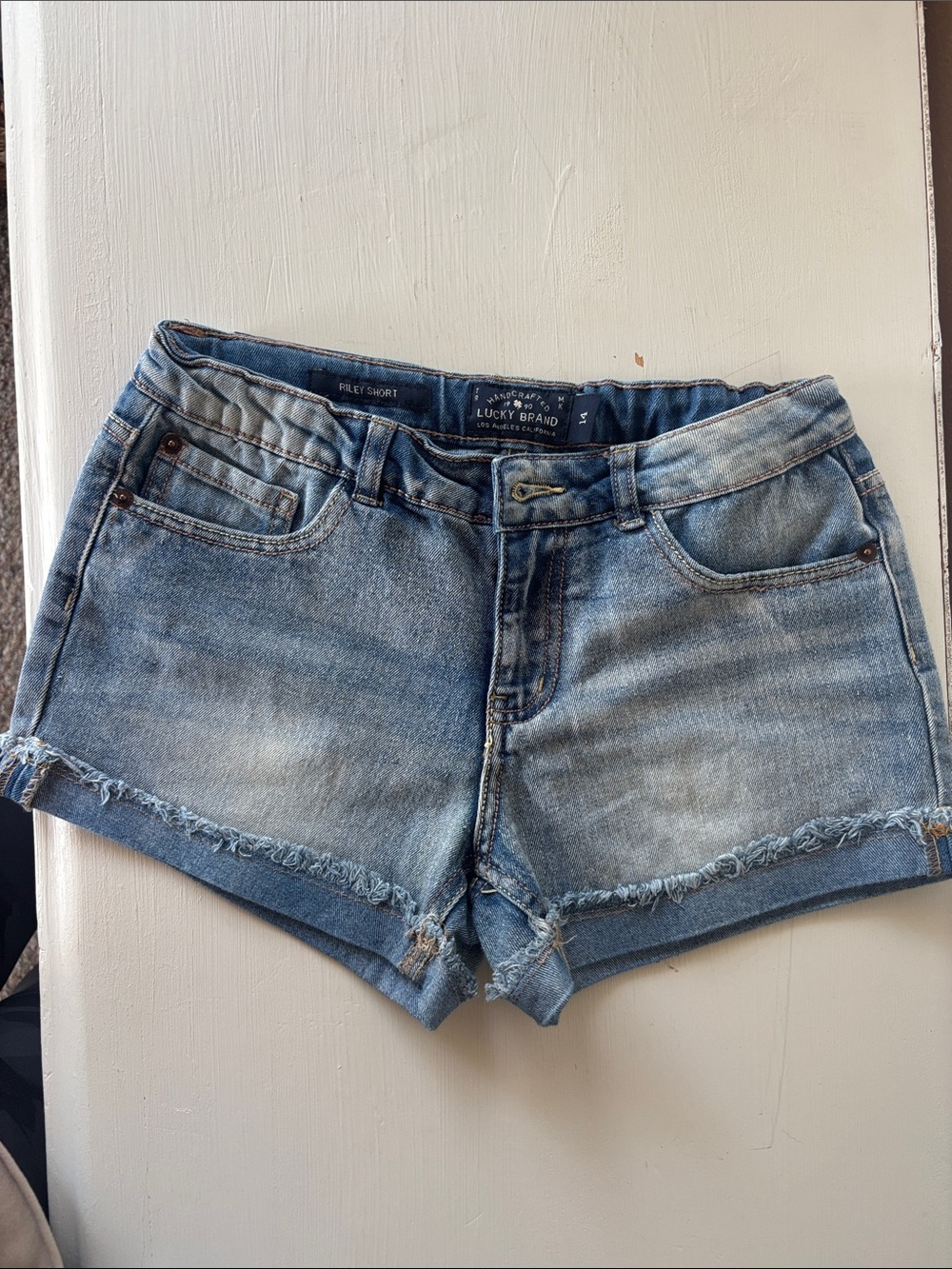 Girls Lucky Brand Light Blue Denim Frayed Hem Shorts